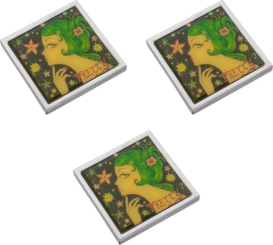 Stephanie Imports Set of 3 Double Sided Magnifying Compact Slim Mirrors with Printed Insert (Anime Pretty, Square)