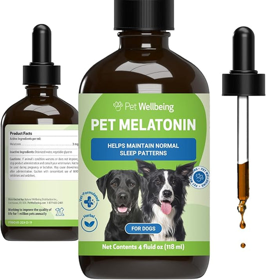 Pet Wellbeing Pet Melatonin for Dogs - Supports Adrenal Health, Cortisol Balance, Helps Maintain Normal Sleep Patterns - Veterinarian-Formulated Liquid Supplement 4 fl oz (118 ml)