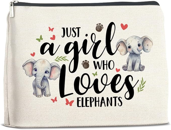 Makeup BagElephant Lovers Gifts for Women Cosmetic Bag Zipper Makeup Pouch Just a Girl Who Loves Elephants