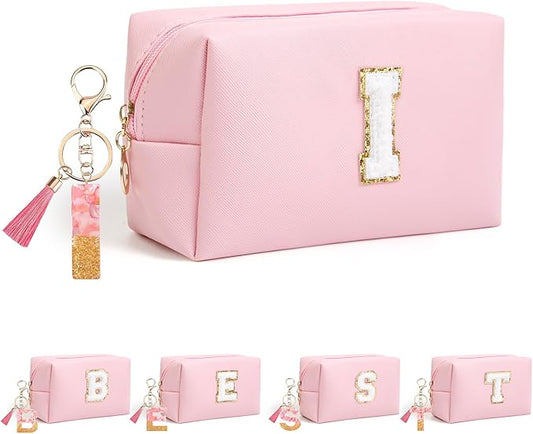 Birthday Gifts for Women Her,Travel Cute Makeup Bag,Large Capacity Cosmetic Bags for Women Makeup Pouch PU Leather Waterproof Cosmetic Bag (I, Pink)