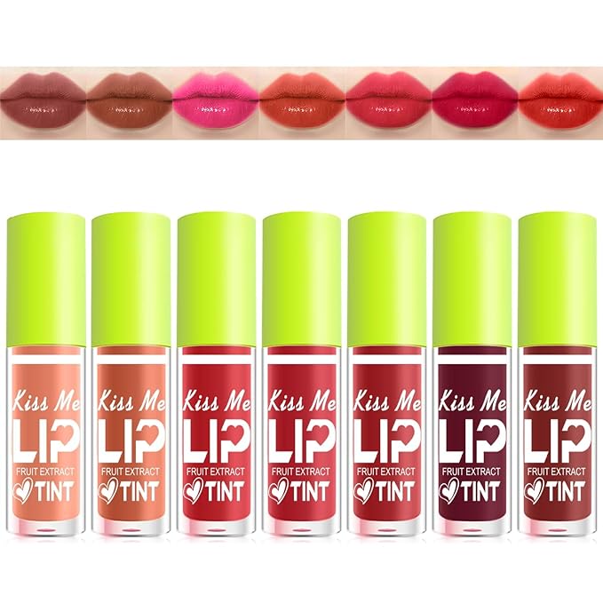 7 Colors Lip Tint Stain Set, Watery Lip Stain Mini Liquid Matte Lipstick,Moisturizing Lip Stain, Long-Lasting,Non-Stick Tinta Para Labios, Waterproof and High Pigment Lip Makeup (02# AVOCADO)