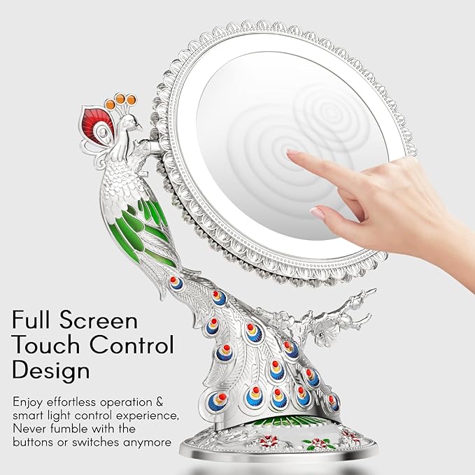 Makeup Mirror with Lights and 1X/7X Magnification, Phoenix Hand Crafted Baroque Style Vanity Mirror - Gifts for Women Birthday Gifts for Women Mom Her, Aethetic Home Decor (Pearl Nickle)