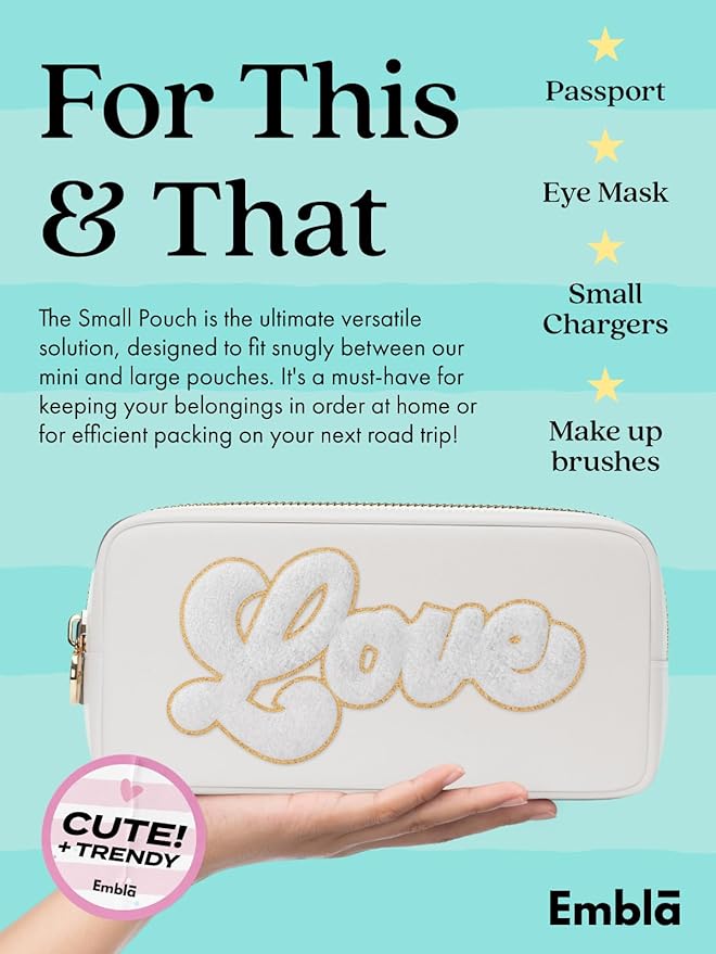 LOVE Valentine Makeup Bag Travel Cosmetics Pouch and Toiletry Bag, Nylon Zipper Pouch Purse, Cute Make Up Organizer Storage Tote for Women Girls, Travel Skincare Case, Small Makeup Bags, White