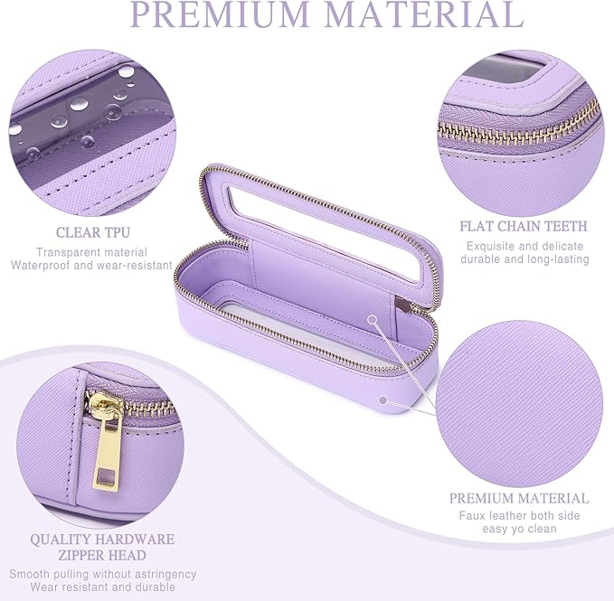Makeup Brush Case Clear Travel Cosmetic & Toiletry Bag Slim Makeup Bag with Zipper Small Purse Organizer Car Essential Bag for Women (X/Purple, SLIM-3)