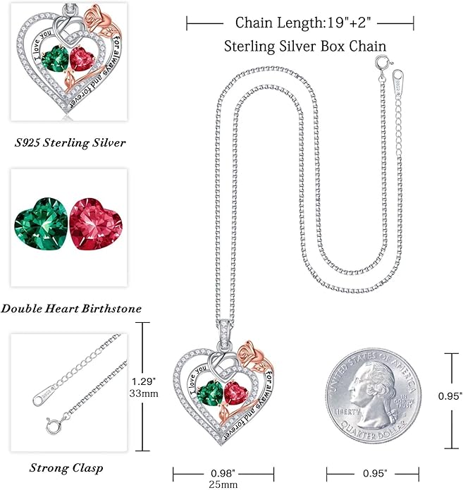 Iefil Christmas Gifts for Wife Women - 925 Sterling Silver Double Birthstone Necklace, Anniversary Birthday Gifts for Women, Jewelry Gift for Wife Girlfriend Mom Her
