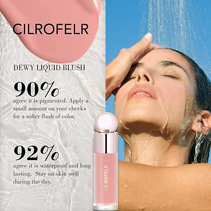 Cilrofelr Dewy Liquid Blush, Soft Cream Liquid Blush for Cheek, Buildable & Blendable Pigment, Lightweight & Smooth Texture, Longwear Formula for a Soft, Natural Flush (03 Coral Red)