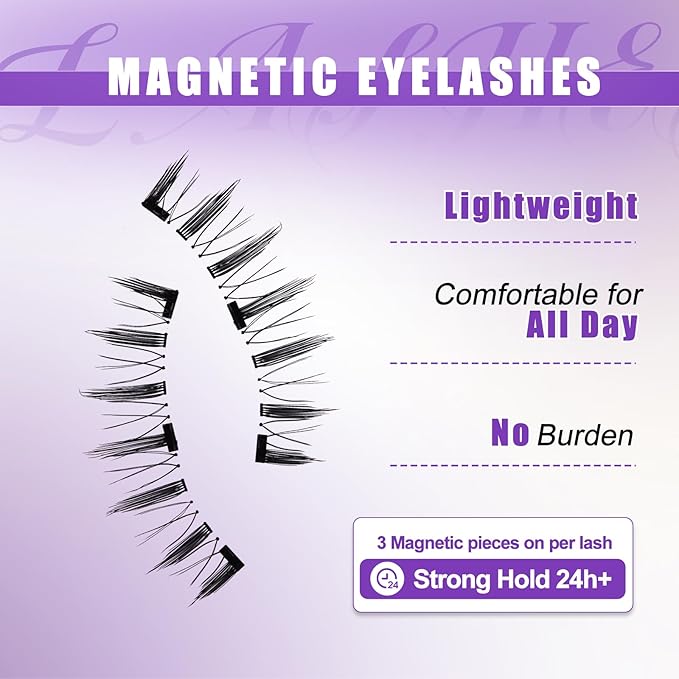Magnetic Eyelashes with Applicator Natural Look: 2 Pairs, Reusable, No Glue Needed, Wendy Lashes, CX0305, KS02+XM1