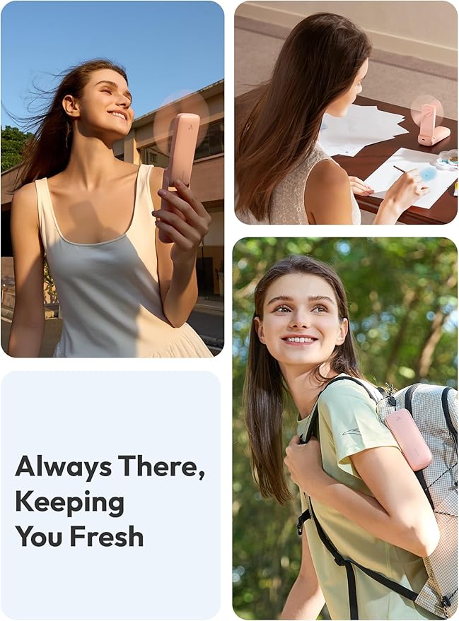 Aecooly Slim Portable Fan 2-Pack, Thin Handheld Fan, USB Rechargeable Mini Personal [24H Max Cooling Time], Battery Powered Small Foldable Pocket for Travel, Summer, Gifts for Women -Pink