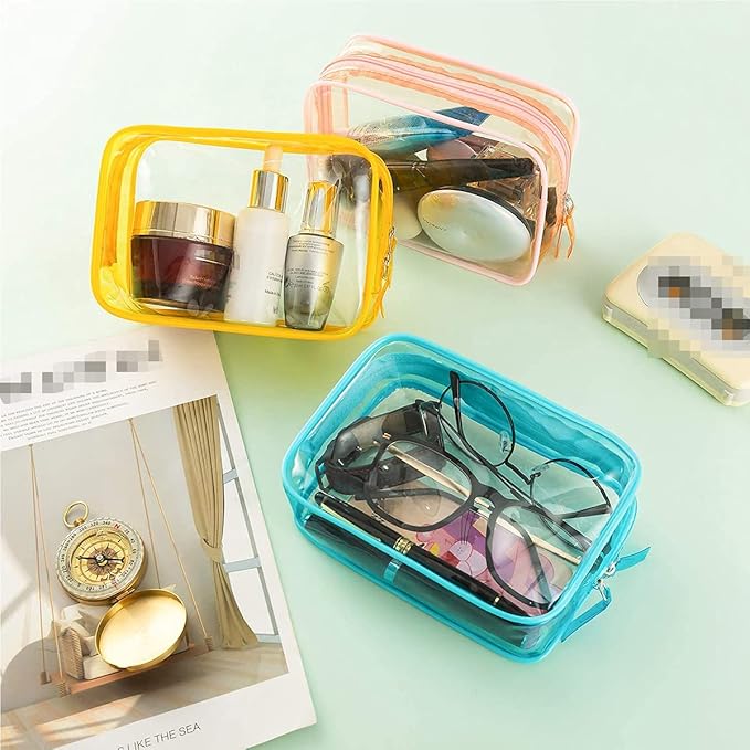 5 Pack Clear Plastic Zippered Toiletry Carry Pouch TSA Approved Toiletry Bag Portable Cosmetic Makeup Bag for Vacation, Bathroom and Organizing (Pink, Small)