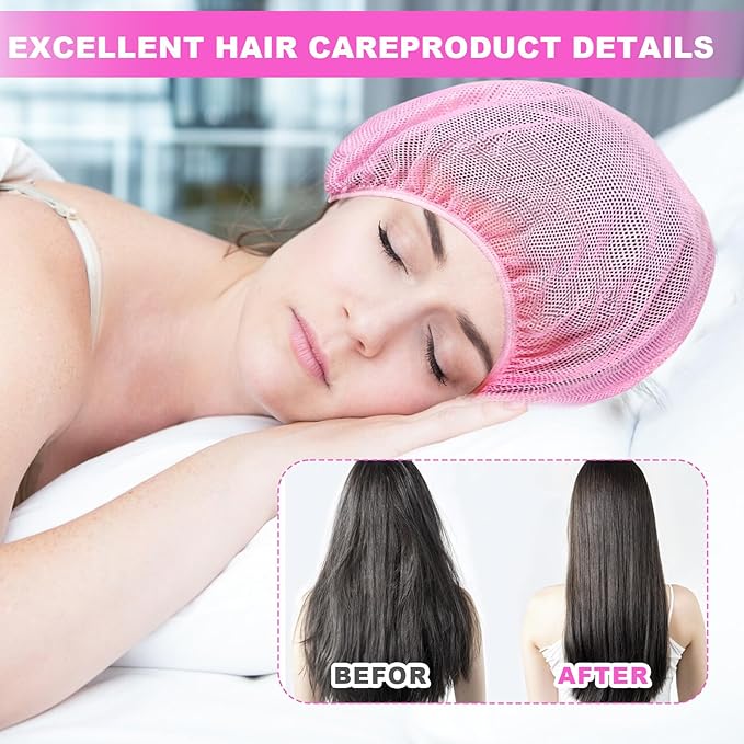 6pcs Hair Nets for Sleeping,Night Reusable Mesh for Women Sleeping,Curly Hair Sleep Cap Mesh Bonnets(Black, Pink)