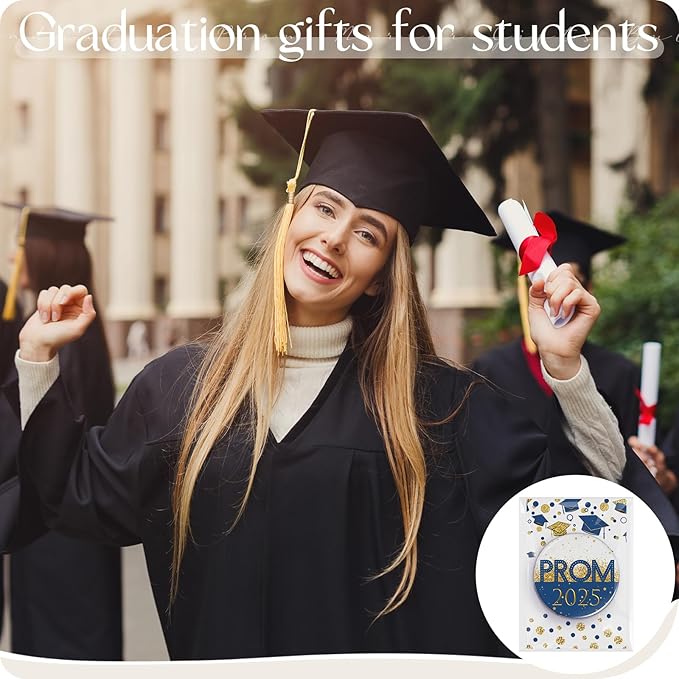 36 Sets Prom 2025 Graduation Party Favor Prom Compact Mirror for Her Him Inspirational 2025 Graduation Cards for Senior Night College Party Gifts(Blue Gold)