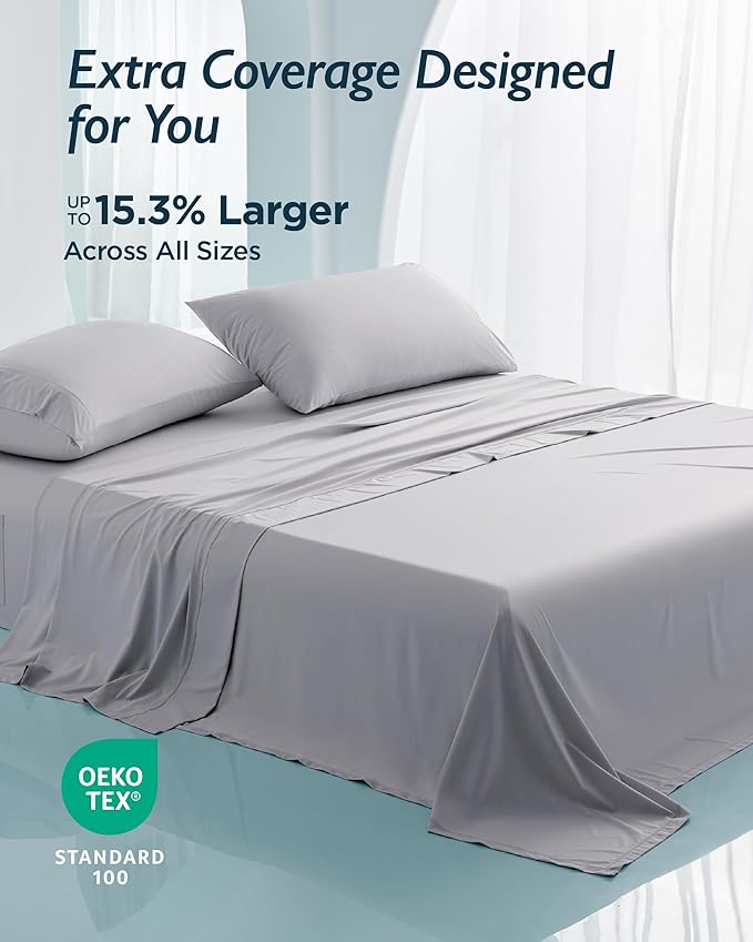 Breescape Cooling Sheet Set Twin XL Size - BlendTek™ Dry & Cool Technology for Hot Sleepers and Night Sweats, Q-Max>0.46 Tech, Deep Pocket Up to 18", 360° Elastic Band, Misty Gray