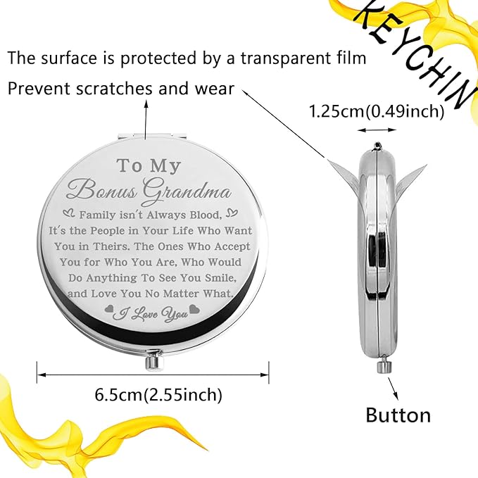 bobauna Bonus Grandma Pocket Mirror Step Grandma Gift Family Isn't Always Blood Grandma Makeup Mirror for Unbiological Grandma (Bonus Grandma -S)
