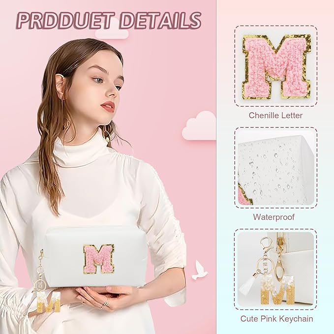 Birthday Gifts for Women Her,Travel Cute Makeup Bag,Large Capacity Cosmetic Bags for Women Makeup Pouch PU Leather Waterproof Cosmetic Bag (M, White)