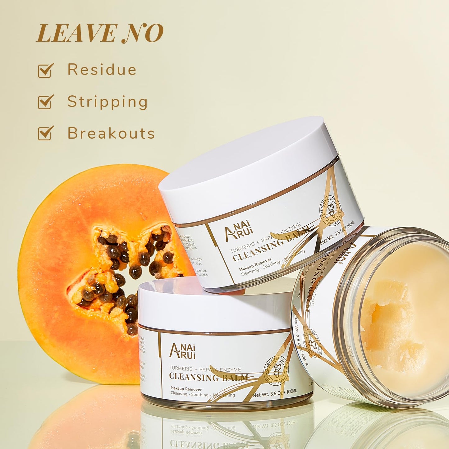 ANAI RUI Turmeric Makeup Remover Balm, Turmeric Cleansing Balm, Face Exfoliator for Melting Makeup, Cleansing Pores & Blackheads, Hydrating, Smooth Skin, 3.5OZ