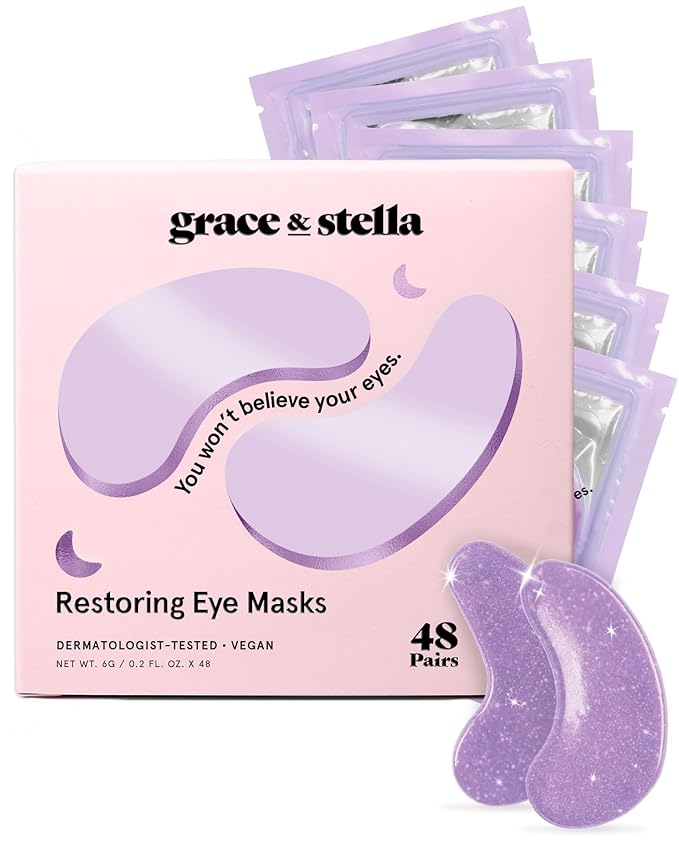 grace & stella Under Eye Patches for Puffy Eyes and Dark Circles (Retinol, 48 Pairs) Restoring Gel Under Eye Masks with Hyaluronic Acid - Vegan Cruelty-Free Skincare Birthday Gifts for Women