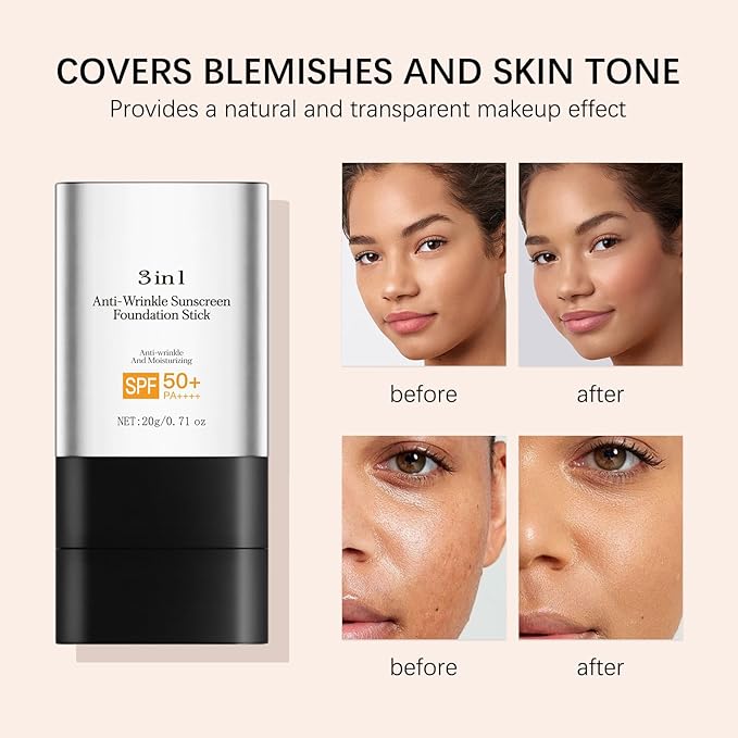 3 In 1-Foundation Stick, Flawless Eraser Foundation Stick With Brush, SPF 50++++ Multi-Use Makeup Lightweight, Moisturizing Double (Dark)