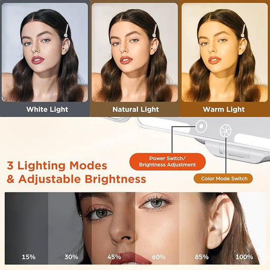 Travel Makeup Mirror, Rechargeable 1X/3X/5X Magnifying Trifold Makeup Mirror with Lights, 3 Color Lights, Touch Control Lighted Vanity Compact Mirror with Foldable Stand, White