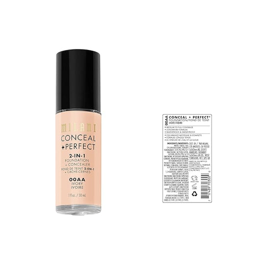 Milani Conceal + Perfect 2-in-1 Foundation + Concealer - Ivory (1 Fl. Oz.) Cruelty-Free Liquid Foundation - Cover Under-Eye Circles, Blemishes & Skin Discoloration for a Flawless Complexion