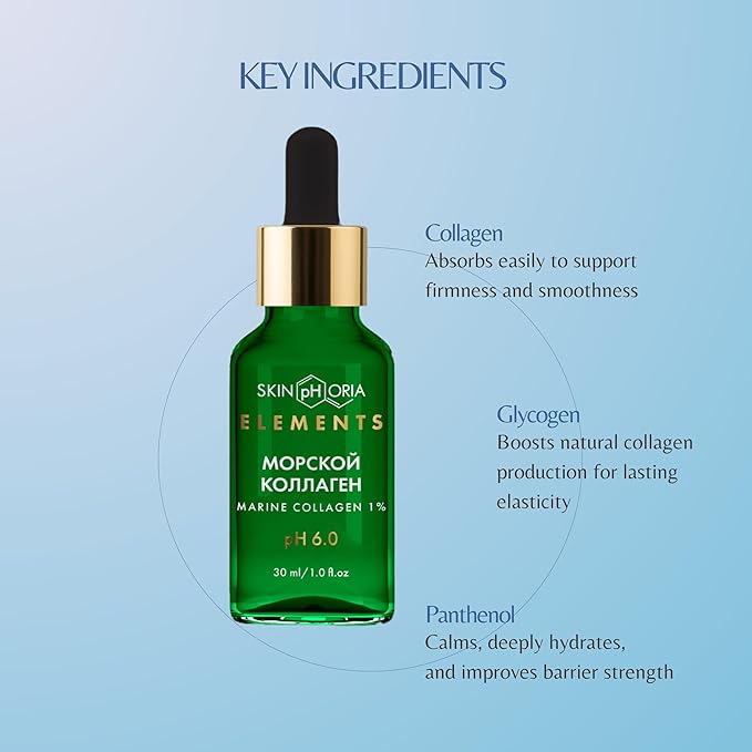 Marine Collagen Serum for Mature Skin - Advanced Anti-Aging Formula with Hydrolyzed Collagen, Moisturizing Panthenol, Glycogen. For All Skin Types, Daily Use, Perfect Base