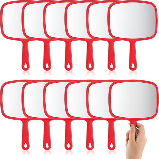 Geetery 12 Pcs Hand Mirror Handheld Makeup Mirrors with Handle Wall Mount for Cosmetic Bathroom Home Barber Salon Travel Portable Beauty School Gift for Women Student 6.69 x 9.45 Inch(Red)