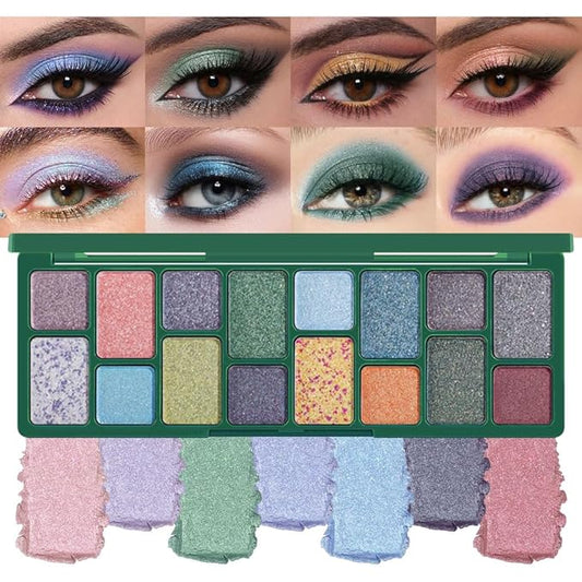 16 Colors Eyeshadow Palette,Matte&Glitter&Shimmer Eyeshadow Makeup,Naturing-Looking,High Pigment Waterproof Eye Shadow Palette Makeup, 100% Cruelty-free (04#Super Flash Series)