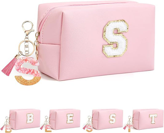 Birthday Gifts for Women Her,Travel Cute Makeup Bag,Large Capacity Cosmetic Bags for Women Makeup Pouch PU Leather Waterproof Cosmetic Bag (S, Pink)