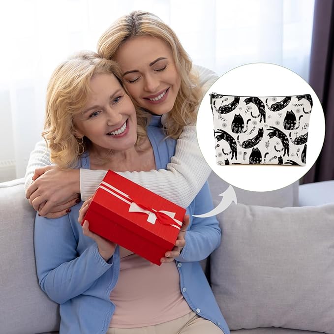 Botanical Cat Makeup Bag Cat Gifts Cosmetic Bag Cat Lover Gifts for Women Girls Friends Wife Cat Themed Gifts Cat Stuff Travel Organizer Zipper Pouch Graduation Birthday Friendship Gifts