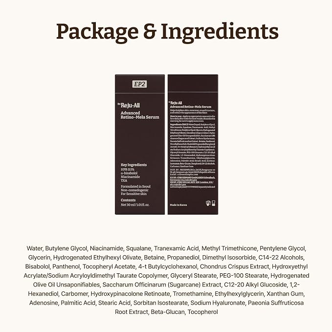 Dr. Reju-All Advanced Retino-Mela Serum – HPR Retinol Serum for Face – Anti-Aging, Pore Minimizer, Next-Gen Korean Skin care – Gentle & Beginner-Friendly – Niacinamide 10% & TXA 4% – 1 Fl Oz