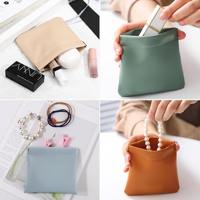 4 PCS Mini Portable Cosmetic Bags for Women, Small Makeup Bag for Purse, Coin Purse Lipstick Cosmetic Accessories Organizer, Mini Travel Kit Storage Pouch (Orange, beige, blue, green)