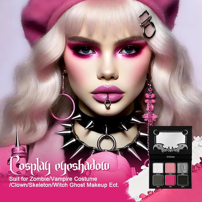 Black Pink Eyeshadow Palette, Matte Glitter White Grey Silver Goth Makeup Palette, Pigmented Long Wear Radiant Hot Pink Gothic Smoky Eye Shadow Pallet for Halloween Vampire, Witch,Lolita, Y2K, Cosplay
