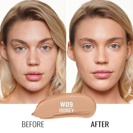 Oulac Foundation Make Up - Skincare Infused With Aloe Leaf and Vitamin E, Medium to High Coverage Liquid Vegan Foundation 30ml, Shade: Honey 09