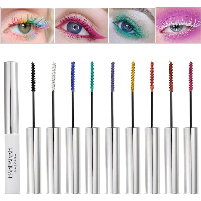 BONNIE CHOICE 9 Colors Colored Mascara Set for Eyelashes, Red Pink Purple Blue White Black Rainbow Colorful Mascara Waterproof Charming Long Lasting Voluminous Eye Makeup Mother's Day Gifts for Women
