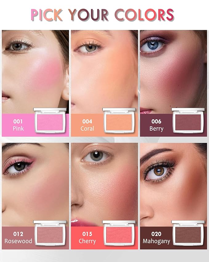 Powder Blush Palette, Matte Powder Makeup Blush for Cheeks, Natural Glow Face Blush Contour Palette, Lightweight, Smooth, Highly Pigmented Buildable Color, Long-lasting All-Day Face Enhancing -#Cherry