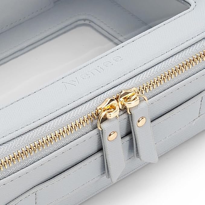 Aveniee Clear Makeup Bag Organizer, Portable Travel Toiletry Cosmetic Bag Case for Women, Heavy Duty Vegan Leather Make Up Pouch Car Bag for Essentials(Middle+Large) - Slate blue