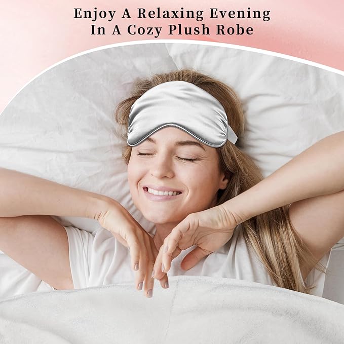 Birthday Gifts for Women,Spa Robe and Slippers Set, Bathrobe With Silky Satin Sleep Mask, Scented Candle Self Care 7 Pack Suitable for Christmas Thanksgiven Day Grey