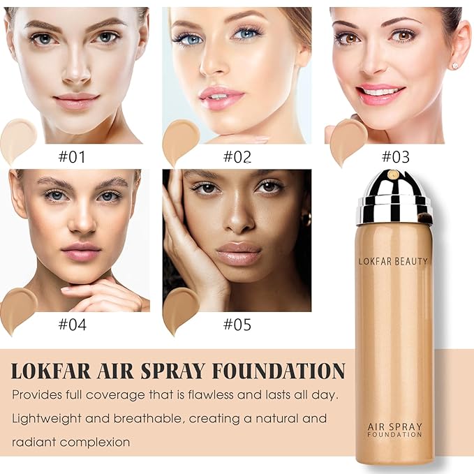 AirBrush Foundation Spray, Silky Mist Spray Makeup Kit with Brush, Full Coverage Foundation for Smooth Radiant Finish, Formula Breathable Lightweight Hydrating | #05 Sand