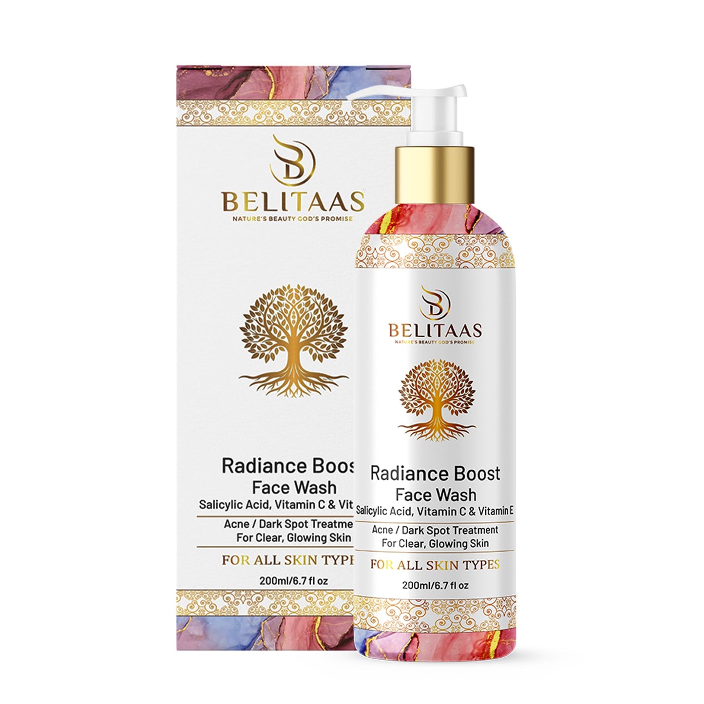 Belitaas Vitamin C Face Wash 6.76 fl oz (200ml) | 2% Salicylic Acid & 5% Aloe Vera | Deep Cleansing & Acne Control | SLS-Free, Plant-Based Formula, with Honey & Vitamin E | For All Skin Types, Vegan