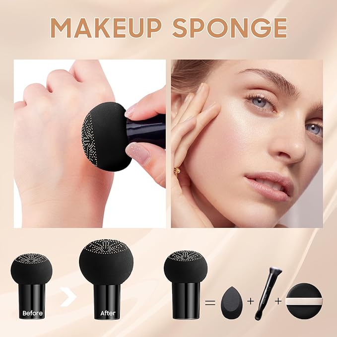 Air Cushion CC Cream Foundation - Mushroom Head BB Cream Face Makeup Moisturizing Concealer Brighten Long-Lasting, Even Skin Tone for All Skin Types (Ivory, 1 PCS)