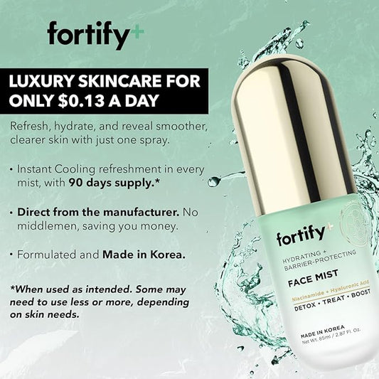 Fortify 9-in-1 Hydrating Face Mist with Hyaluronic Acid & Aloe - Dermatologist Tested, Anti-Aging, Fragrance-Free, Cruelty-Free - For All Skin Types - Made in Korea - 85ML/2.87Oz - 2 Pack