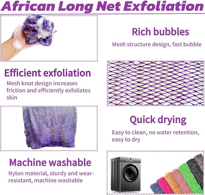 African Net Sponge Authentic, African Exfoliating Sponge Real African Net Black Owned, African Bath Sponge Back Scrubber, Body Exfoliator Shower Bath Accessories (Purple)