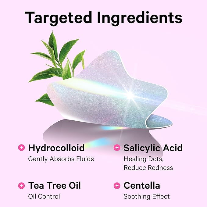 Sosky Hologram Pimple Patches for Face, Hydrocolloid Acne Patches with Salicylic Acid, Cute Star Zit Stickers,Colorful Blemish Covers,48 Count Pink Heart