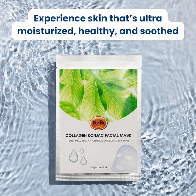 Yu-Be Facial Mask: Skin Firming Collagen | Plant-Based Konjac Sheet Mask Moisturizes, Softens, Nourishes, & Firms Mature Skin | Improves Tone & Texture | Home Spa Masks