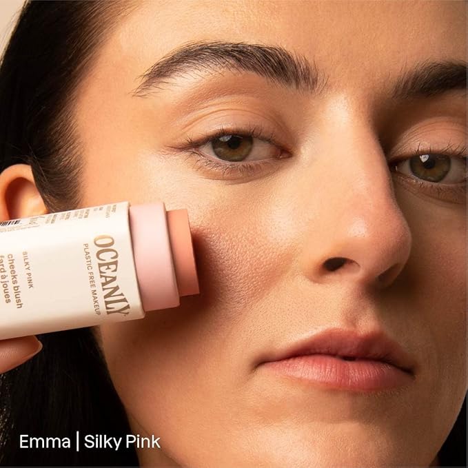 Bundle of ATTITUDE Oceanly Lightweight Blush Stick, Titanium Dioxide-Free, EWG Verified, Plastic-Free, Vegan & Cruelty-free Makeup, Silky Pink, 0.3 Oz + Sheer Lip Gloss Stick, Silky Pink, 0.12 Oz