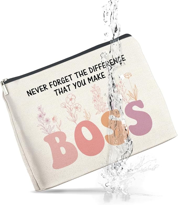 Makeup Bag - Thank You Gifts for Boss Lady, Appreciation Gift for Female Boss - Never Forget the Difference She Makes - Cosmetic Bag with Zipper Makeup Pouch