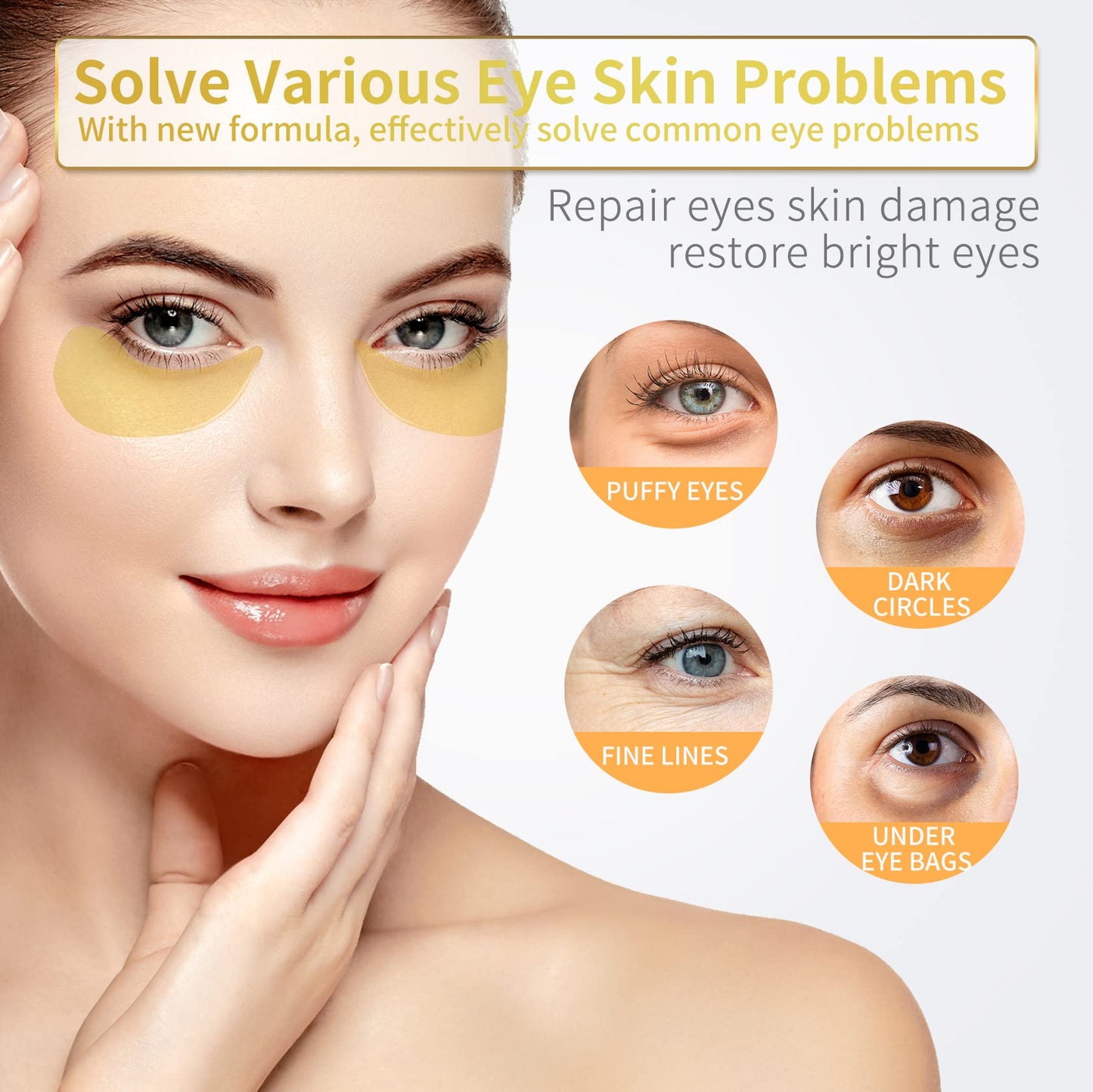 NAZANO 24K Gold Under Eye Patches - 60 Pack for Puffy Eyes, Dark Circles, Bags & Wrinkles with Collagen & Hyaluronic Acid