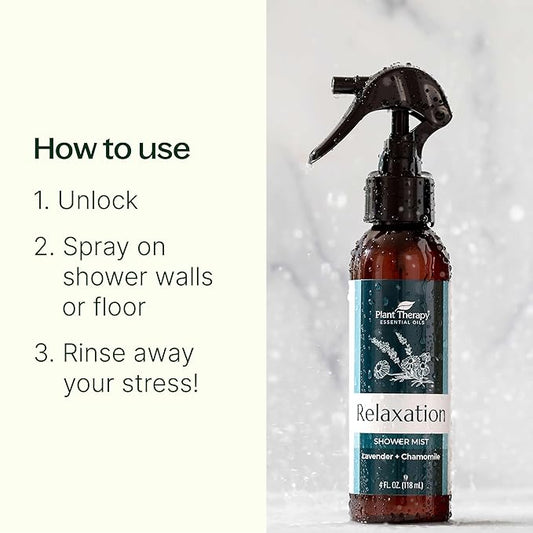 Plant Therapy Relax Shower Steamer Mist 4 oz Aromatherapy Spray for Spa, Made with Pure & Natural Essential Oils, Calming & Soothing, Deodorizer for Bathroom, Great for Evening Showers, Made in USA