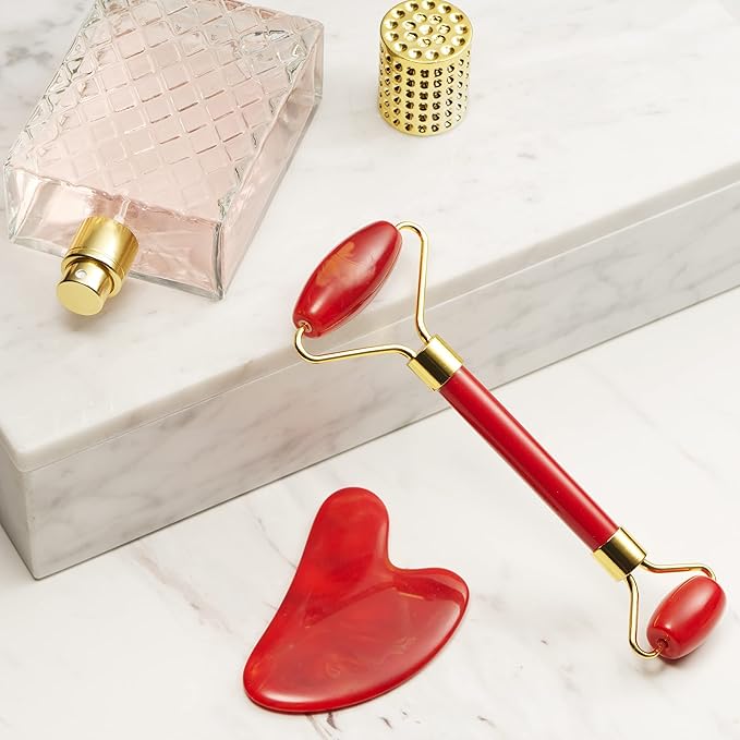 Christmas Gifts, Spa Gifts for Women, Bath and Body Gift Set, Red Rose Gift Basket Relaxation, Pampering, Thank You, Birthday Gifts for Mom Her with Perfume, Jade Roller, Quartz Gua Sha Stone & More