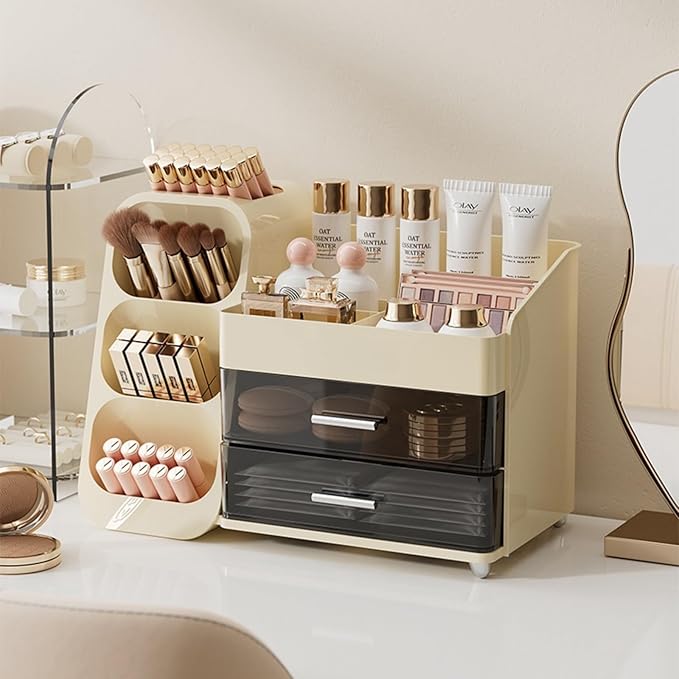 Makeup Organizer with Drawers for Vanity,Spacious Cosmetic Display Case,Perfect Storage Solution for Your Beauty Essential(Cream)