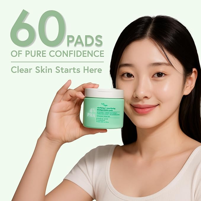 4% PHA Toner Pads | Vegan Korean Skincare for Sensitive, Acne-Prone Skin, Before Makeup, Morning Routine Selfcare, (Toner Pads, 60 ct)